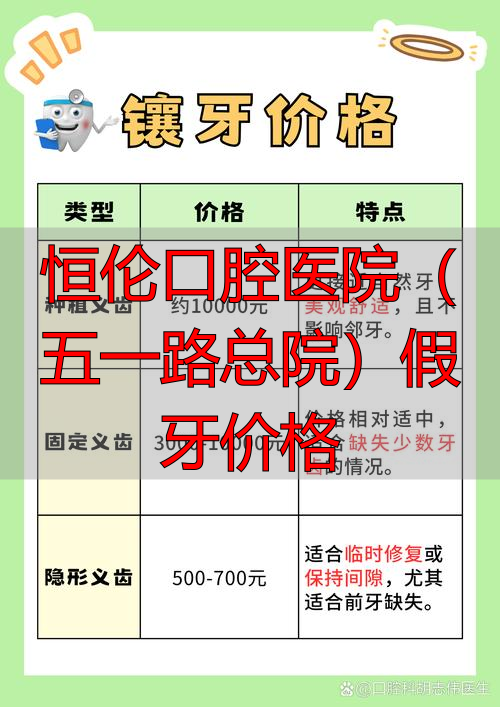 恒伦口腔五一路总院_恒伦口腔医院(五一路总院)假牙价格_五一牙科