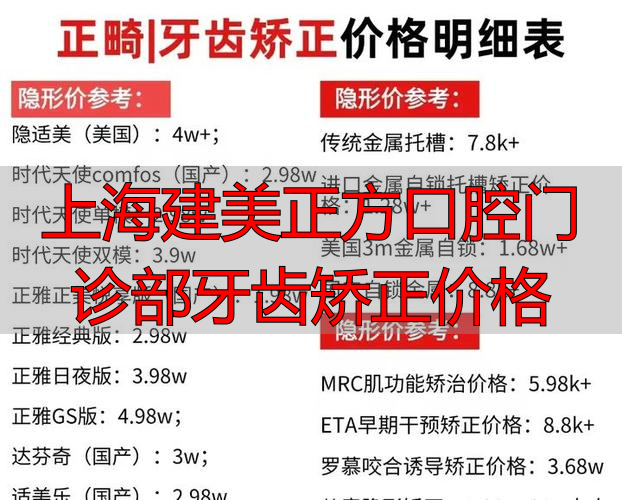 上海建美正方口腔门诊部牙齿矫正价格_上海方正医院_牙齿正畸上海